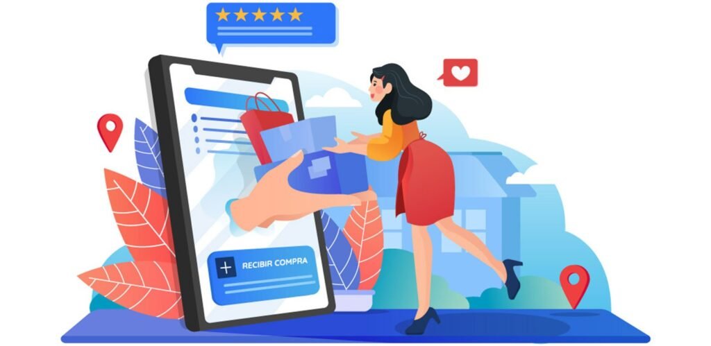 mujer recibiendo sus compras online