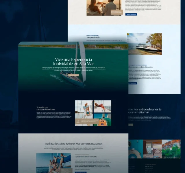 Landing page de experiencias náuticas de lujo diseñada por Novant para EcoHotel Laguna Beach en el Golfo de Morrosquillo